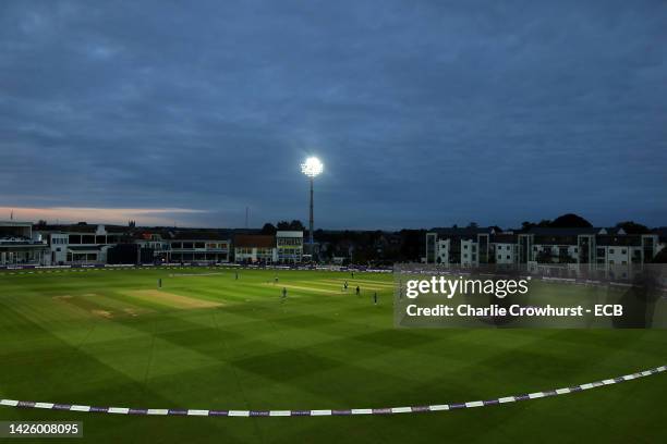 General view of the action during the 2nd Royal London ODI between England Women and India Women at The Spitfire Ground on September 21, 2022 in...