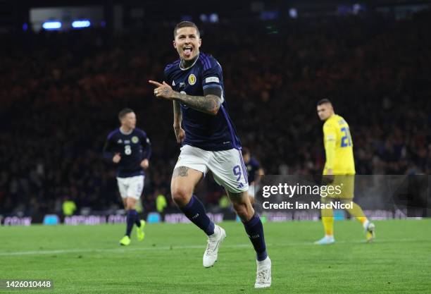 Lyndon Dykes of Scotland celebrates scoring his team's third goal during the UEFA Nations League League B Group 1 match between Scotland and Ukraine...