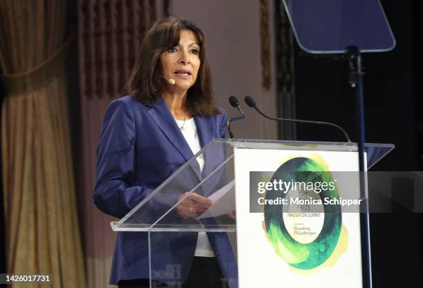 Anne Hidalgo, Mayor of Paris speaks onstage during The Earthshot Prize Innovation Summit in Partnership with Bloomberg Philanthropies on September...