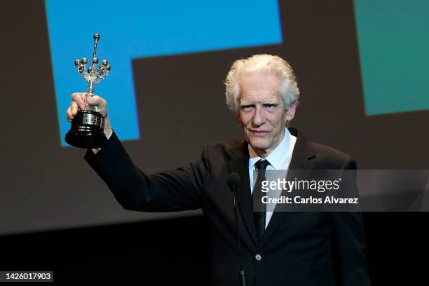 Director David Cronenberg receives the Donostia award during the 70th San Sebastian International Film Festival at the Kursaal Palace on September...