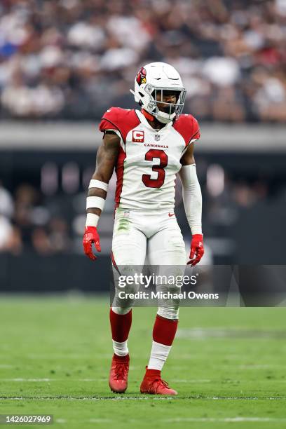 Arizona Cardinals safety Budda Baker lines up during an NFL football game between the Las Vegas Raiders and the Arizona Cardinals at Allegiant...