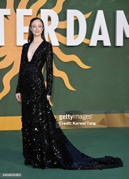Andrea Riseborough attends the "Amsterdam" European Premiere at Odeon Luxe Leicester Square on September 21, 2022 in London, England.
