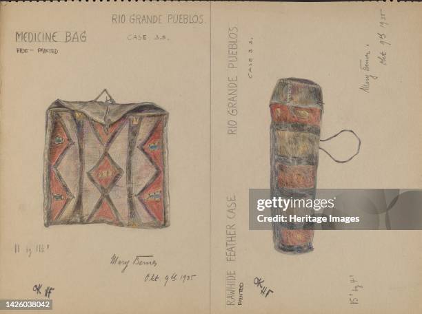 Medicine Bag and Feather Case, 1935. Artist Mary Berner.