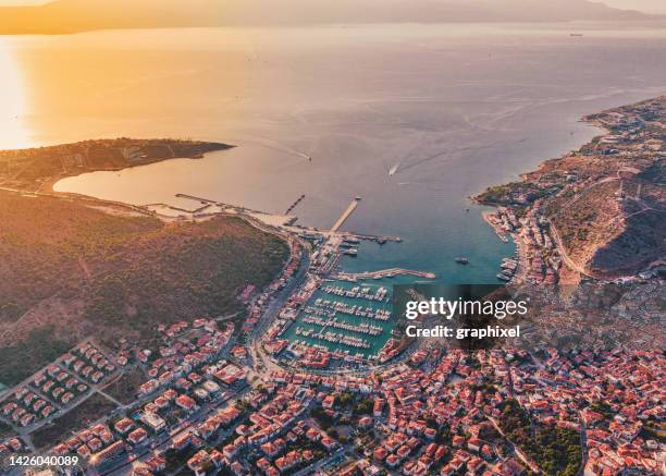 aerial view of cesme port, izmir - izmir bildbanksfoton och bilder