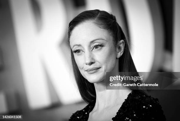 Andrea Riseborough attends the European Premiere of 20th Century Studios and New Regency "Amsterdam" at Odeon Luxe Leicester Square on September 21,...