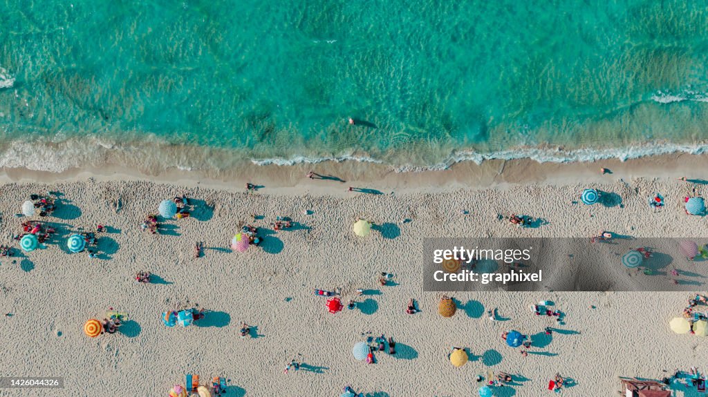 Aerial drone view of Ilıca Beach, Cesme, Izmir