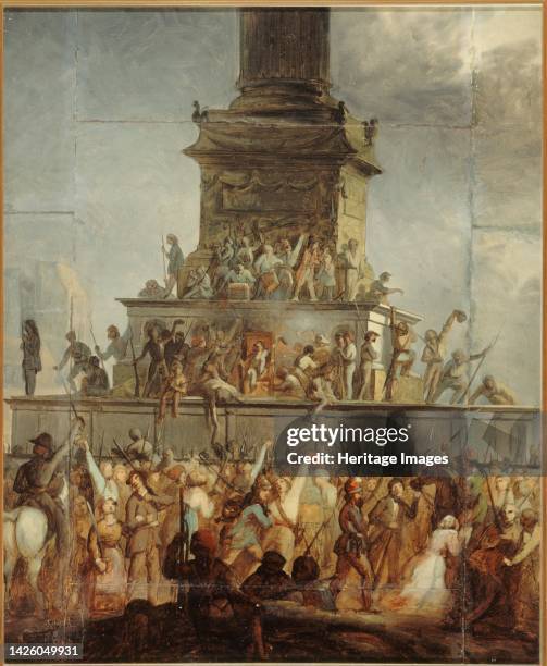 Burning the throne of Louis-Philippe, place de la Bastille, February 24, 1848. Artist Unknown.