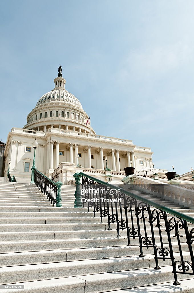 West front of the US Capitol Building from below