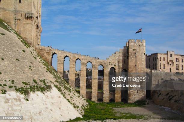 castello storico, aleppo, siria. - aleppo citadel foto e immagini stock