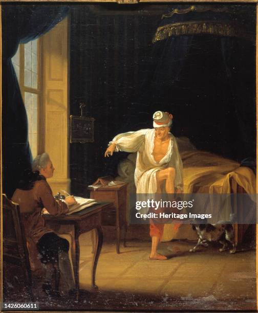 Voltaire on rising in Ferney, dictating to his secretary Collini, circa 1772. Artist Jean Huber.