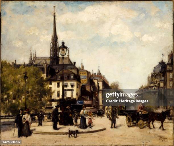 View of the Boulevard du Palais and Quai des Orfevres, 4th arrondissement, in 1902. Artist Marguerite Jamin.