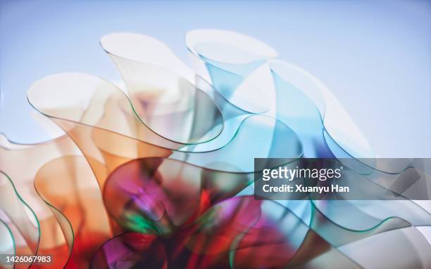 layered waves and curves pattern abstract background - kristallglas stock-fotos und bilder