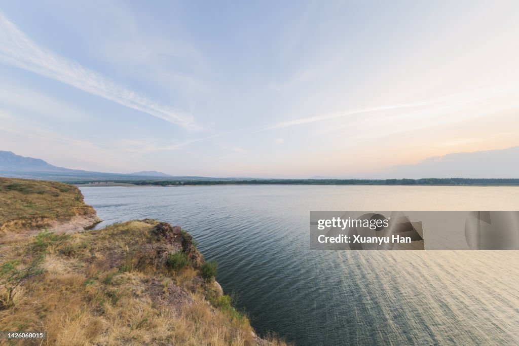 Landscape of lakes and mountains