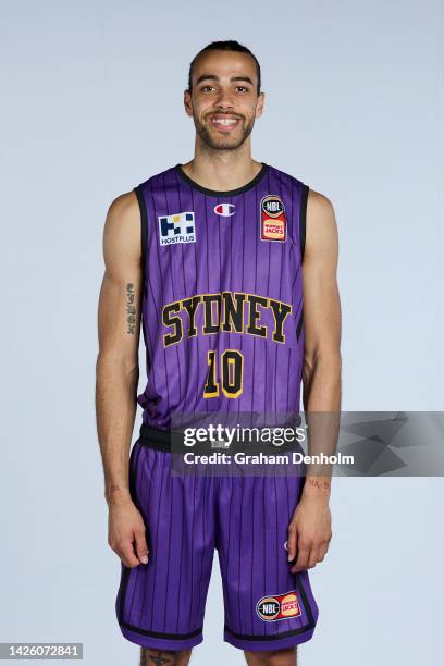 Xavier Cooks of the Kings poses during the Sydney Kings 2022-23 NBL Headshots Session at the Darwin Basketball Association on September 19, 2022 in...