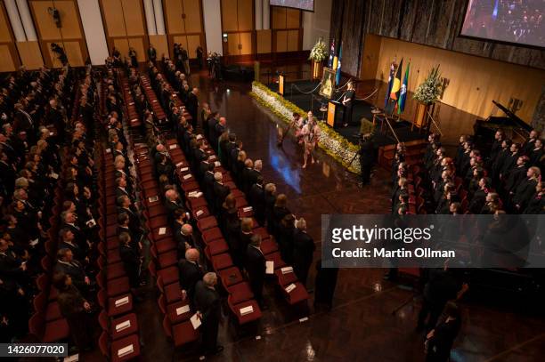The great Hall at the National Memorial Service for Queen Elizabeth II at Parliament House on September 22, 2022 in Canberra, Australia. Queen...