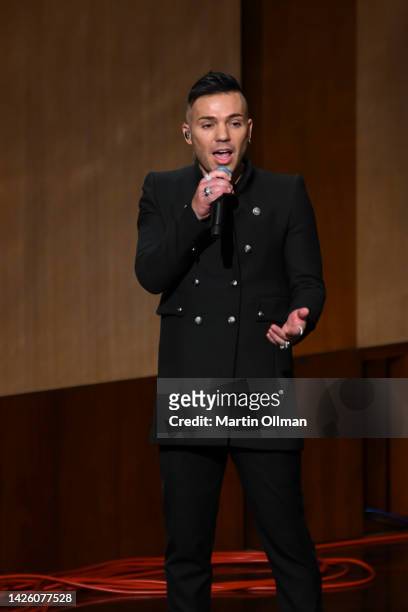 Anthony Callea performs at the National Memorial Service for Queen Elizabeth II at Parliament House on September 22, 2022 in Canberra, Australia....