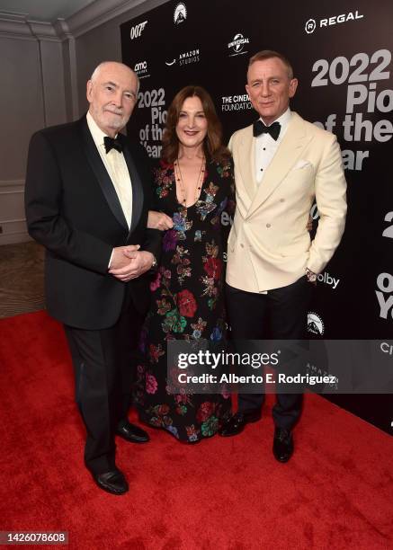 Michael G. Wilson, Barbara Broccoli and Daniel Craig attend Will Rogers Motion Picture Pioneers Foundation's 2022 Pioneer Dinner Honoring Barbara...