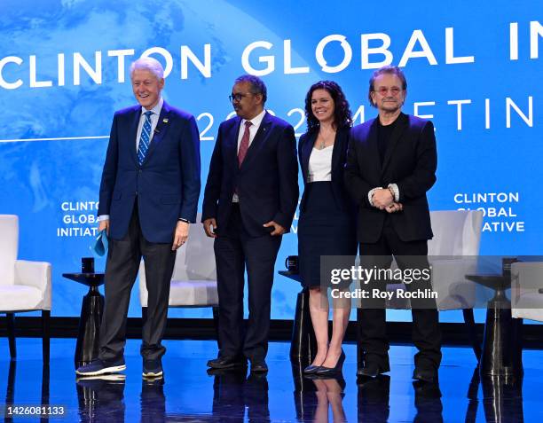Former President Bill Clinton, Tedros Adhanom Ghebreyesus, Karen Miga and Bono Vox speak during the Clinton Global Initiative September 2022 Meeting...