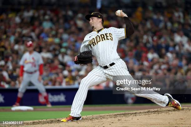 Blake Snell of the San Diego Padres pitches during the sixth inning of a game against the St. Louis Cardinals at PETCO Park on September 21, 2022 in...