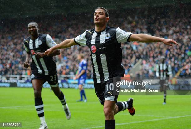 Hatem Ben Arfa of Newcastle celebrates scoring to make it 1-0 during the Barclays Premier League match between Newcastle United and Bolton Wanderers...