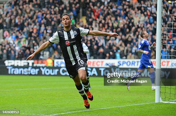 Hatem Ben Arfa of Newcastle celebrates scoring to make it 1-0 during the Barclays Premier League match between Newcastle United and Bolton Wanderers...