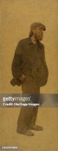 Homme de trois-quarts coiffé d'une casquette, mains dans les poches, circa 1904. Artist Fernand Pelez.