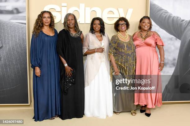 Anika Poitier, Pamela Poitier, Sherri Poitier, Beverly Poitier-Henderson, and Aisha Poitier attend the premiere of Apple TV +'s "Sidney" at the...