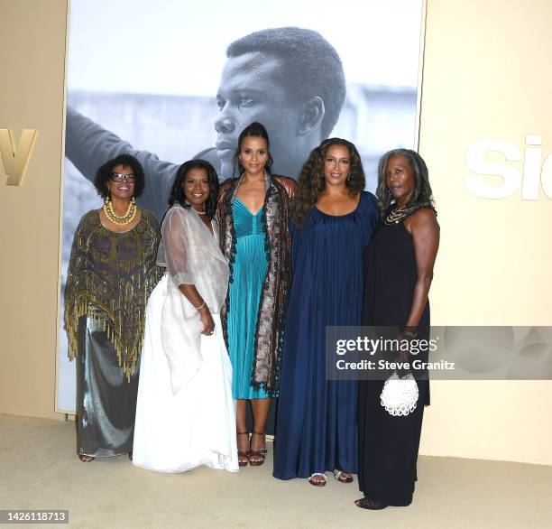 Sherri Poitier, Beverly Poitier-Henderson, Sydney Tamiia Poitier, Anika Poitier and Pamela Poitier arrives at the Premiere Of Apple TV +'s "Sidney"...