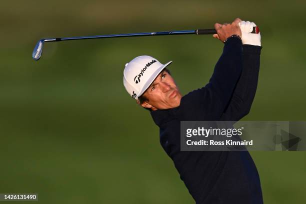 Thorbjorn Olesen of Denmark plays their second shot on the 10th hole on Day One of the Cazoo Open de France at Le Golf National on September 22, 2022...