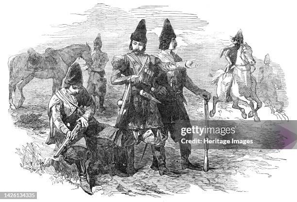 Persian Soldiers in the Pay of Russia - from an original sketch, 1854. 'The Persians...are armed with percussion muskets; so far have the modern...