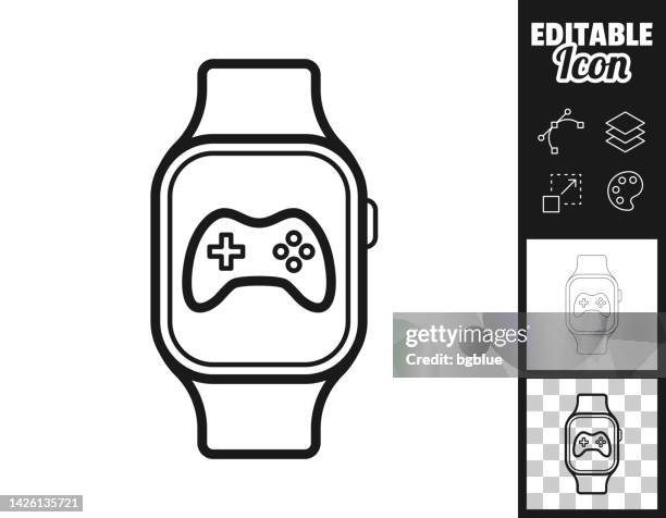 video game on smartwatch. icon for design. easily editable - gaming controller white stock illustrations