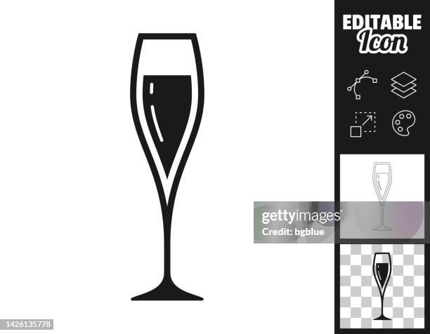 glass of champagne. icon for design. easily editable - champagne flute transparent background stock illustrations
