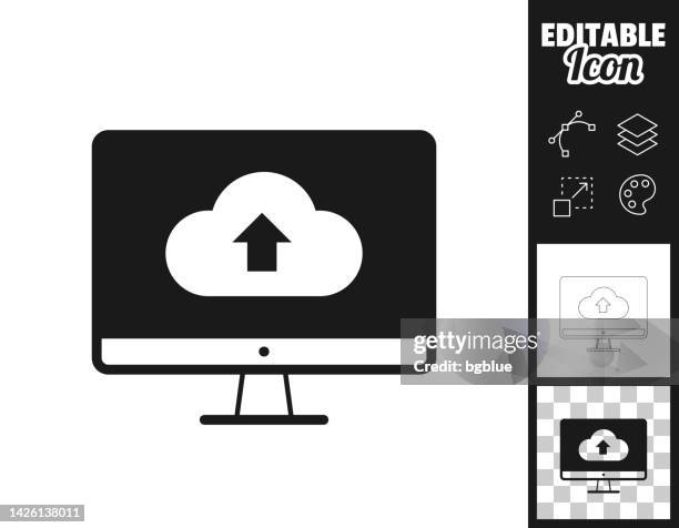 cloud upload from desktop computer. icon for design. easily editable - shared work space stock illustrations