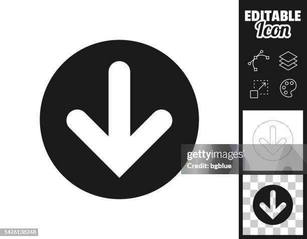 down arrow button. icon for design. easily editable - pointing down white background stock illustrations