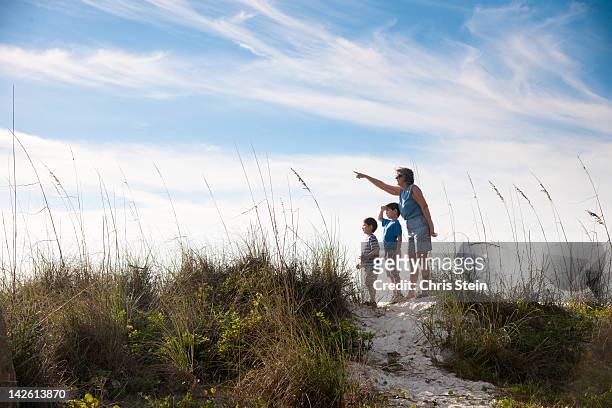 grandmother and grandsons on a beach dune - 布蘭德頓 個照片及圖片檔