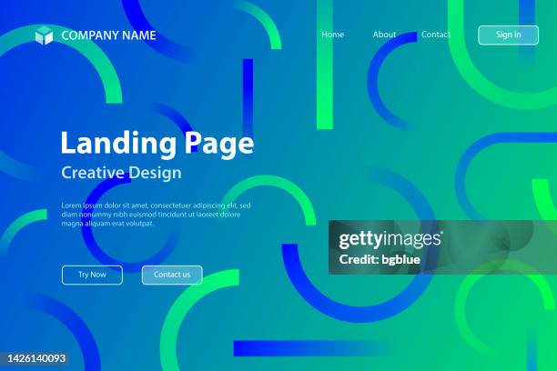 landing page template - abstract design with geometric shapes - trendy blue gradient - rolling paper stock illustrations