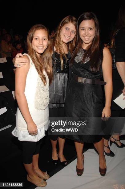 Josephine Becker, a guest and Cecilia Becker attend mother Vera Wang's spring 2008 runway show at Bryant Park's Tent in New York City.