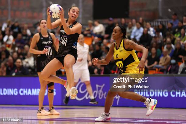 Mila Reuelu-Buchanan of the Silver Ferns takes a pass during game two of the Taini Jamison Trophy series between the New Zealand Silver Ferns and...