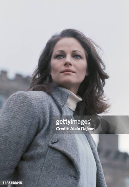 British actress Charlotte Rampling on the set of Un Taxi Mauve, based on the novel by Michel Déon and directed by Yves Boisset.