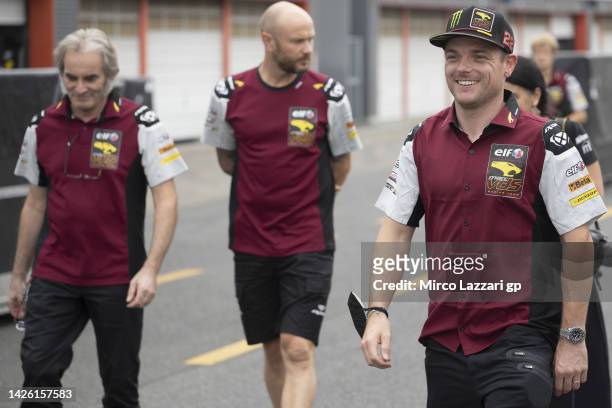 Sam Lowes of Great Britain and Elf Marc VDS Racing Team smiles in pit during the MotoGP of Japan - Previews at Twin Ring Motegi on September 22, 2022...