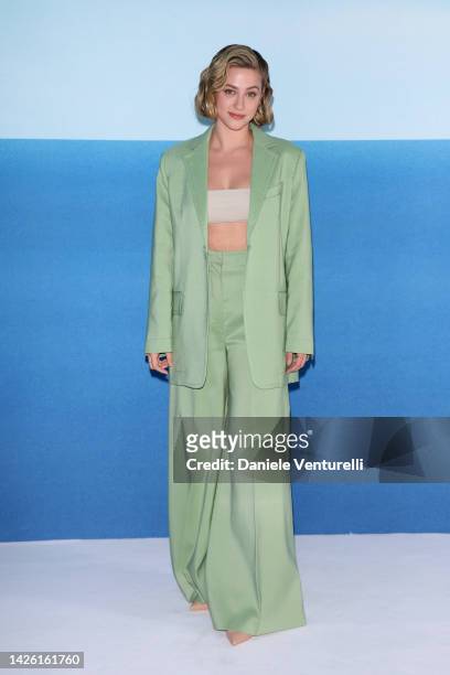 Lili Reinhart is seen on the front row of the Max Mara Fashion Show during the Milan Fashion Week Womenswear Spring/Summer 2023 on September 22, 2022...