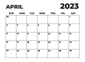 April 2023 Sunday Start Landscape Monthly Planner
