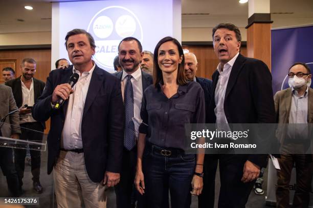 Carlo Calenda, Ettore Rosato, Mara Carfagna and Matteo Renzi during an electoral rally of "Azione" and "Italia viva" at the Stazione Marittima on...