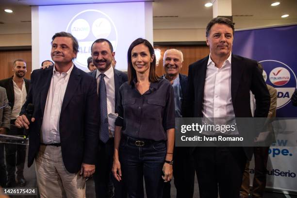 Carlo Calenda, Ettore Rosato, Mara Carfagna and Matteo Renzi during an electoral rally of "Azione" and "Italia viva" at the Stazione Marittima on...