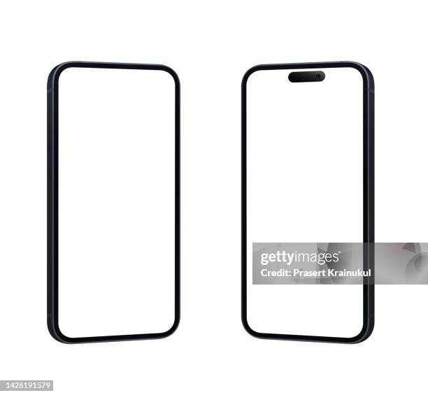 smartphones mockup blank screen.  clipping path. - phone side view stock pictures, royalty-free photos & images