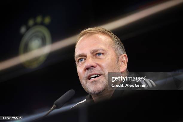 Head coach Hans-Dieter Flick attends a Germany press conference at DFB-Campus on September 22, 2022 in Frankfurt am Main, Germany.