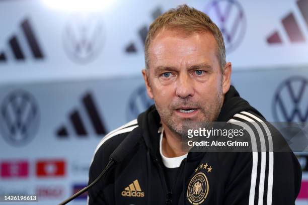 Head coach Hans-Dieter Flick attends a Germany press conference at DFB-Campus on September 22, 2022 in Frankfurt am Main, Germany.
