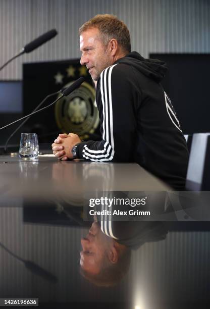 Head coach Hans-Dieter Flick attends a Germany press conference at DFB-Campus on September 22, 2022 in Frankfurt am Main, Germany.