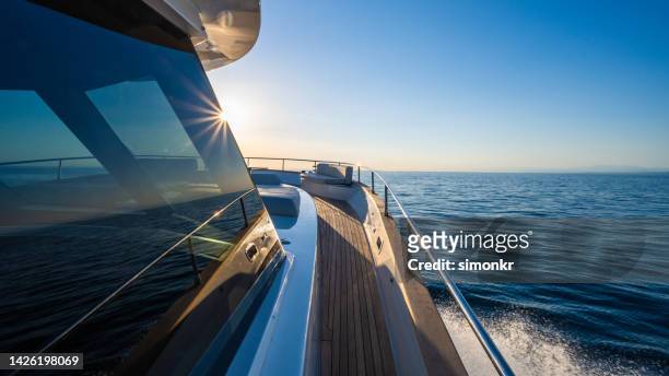 luxury yacht in sea - super yacht stock pictures, royalty-free photos & images