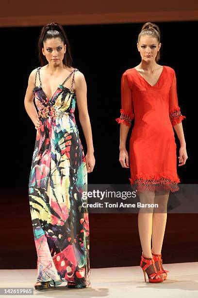 Model walks the runway for the Christophe Guillarme New Collection presentation at the Palais des Festivals on April 7, 2012 in Cannes, France.